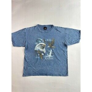 Vintage Prairie Mountain Mens T-Shirt XL Blue Bald Eagle Redwoods Wildlife Art